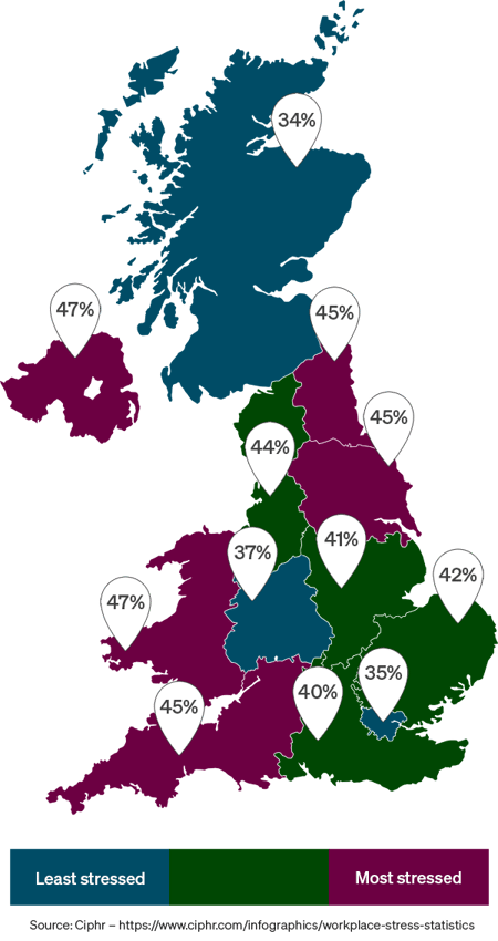 Where in the UK are people the most stressed due to tiredness and lack of sleep? Where in the UK are people the most stressed due to tiredness and lack of sleep?
