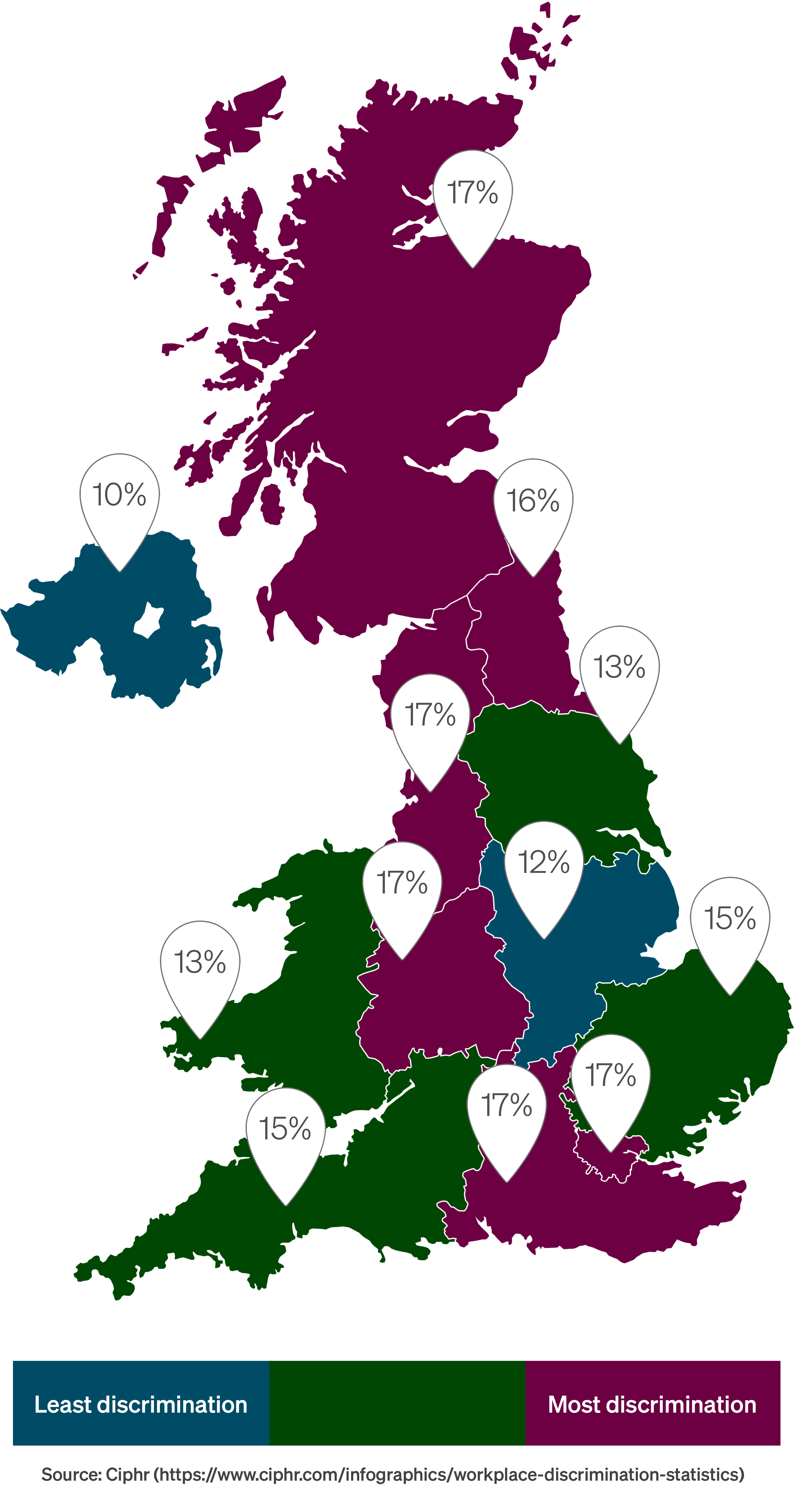Map showing how job hunters' experience of age discrimination differs across the UK Map showing how job hunters' experience of age discrimination differs across the UK